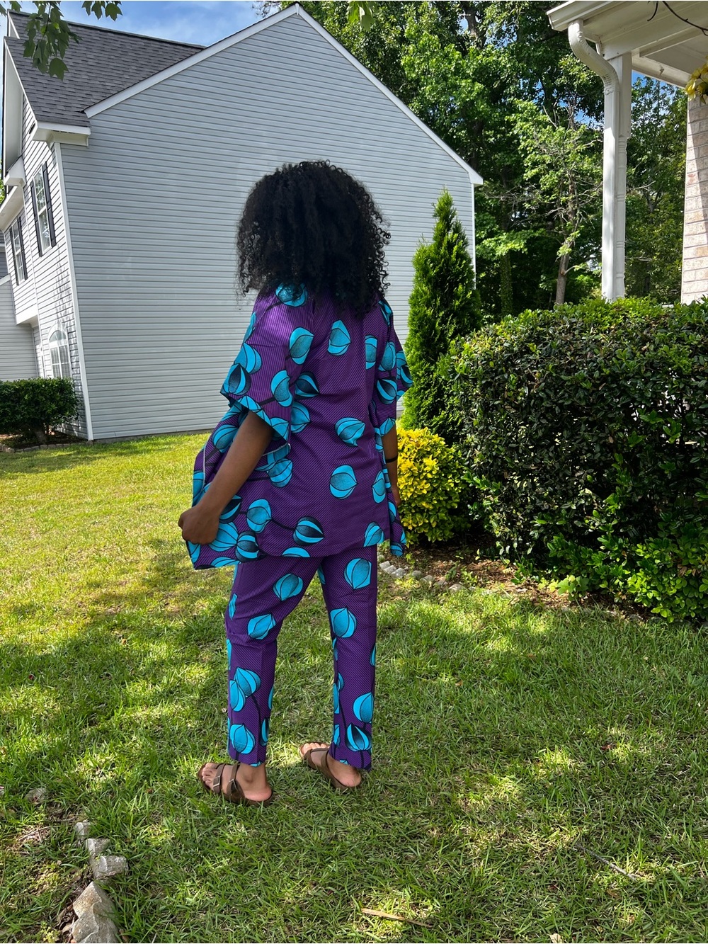 African Print Ankara Purple & Teal Printed Pants Set - Women - Picture 4 of 6